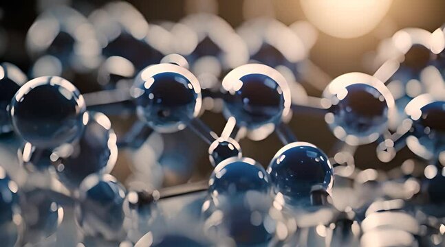 yaluronic acid molecules. Hydrated chemicals, molecular structure and blue spherical molecule