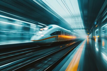 Fototapeta premium High-speed train, perfect for text overlay - Future Travel , editorial-worthy composition.