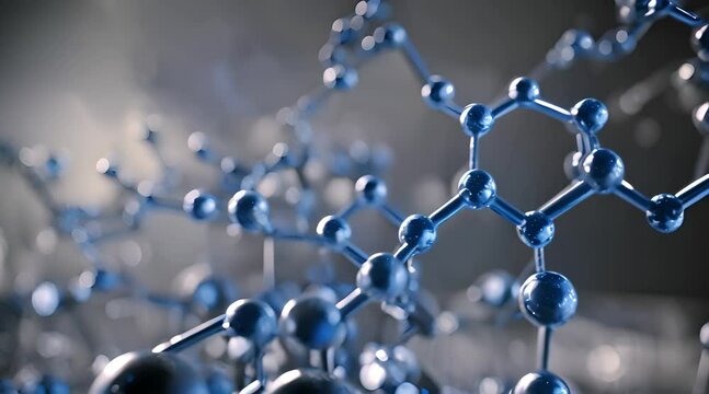 yaluronic acid molecules. Hydrated chemicals, molecular structure and blue spherical molecule