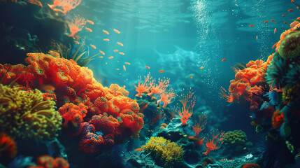 Fototapeta na wymiar Underwater landscape with a colony of fire corals