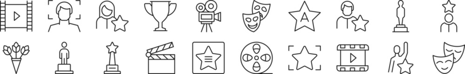 Set of line icons of actor. Editable stroke. Simple outline sign for web sites, newspapers, articles book