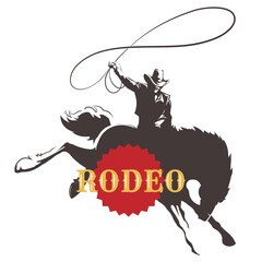 Cowboy Ride Bucking Horse Rodeo Emblem - obrazy, fototapety, plakaty