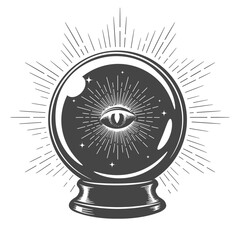 Hand Drawn Magic Crystal Ball with Eye of Providence Inside