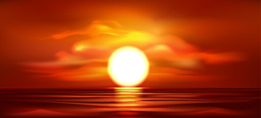 Red Sunset Seascape Horizontal Background