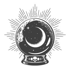Magician Crystal Ball with Crescent Moon and Stars Inside