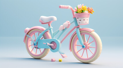 Cute cartoonish bicycle with a joyful expression, ready to pedal its way into adventure against a bright white backdrop, promising fun-filled rides.
