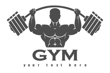 Strong Man with Barbell. Fitness Gym Logo Design Template