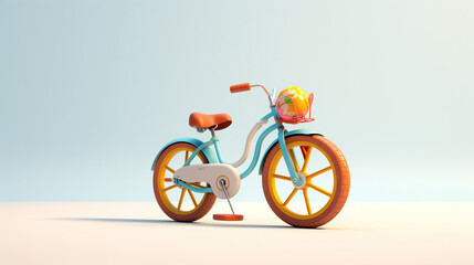 Cute cartoonish bicycle with a joyful expression, ready to pedal its way into adventure against a bright white backdrop, promising fun-filled rides.