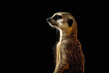 Curious meerkat silhouette, with its alert posture and watchful eyes, symbolizing community and vigilance.