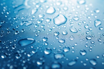 Smooth surface with water droplets on blue background.