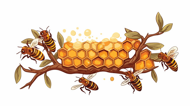 Beehive branch freehand draw cartoon vector illustra