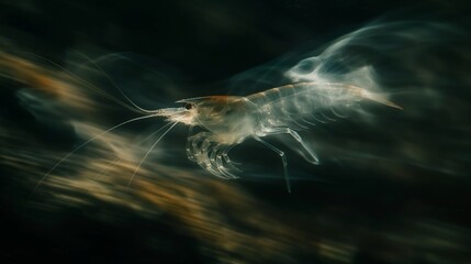 The hypnotic motion of a translucent shrimp delicately moving through the shadows of the ocean...