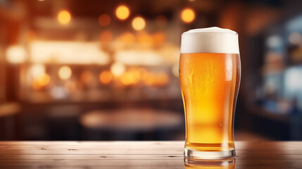 Glass Of Cold Beer Sitting On A Bar Counter Top