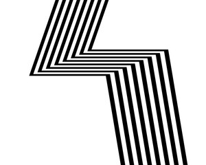 Black on white abstract perspective line zig zag with 3d dimensional effect isolated on white