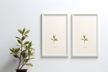 Discover the elegance of simplicity with a minimalist frame mockup poster suspended gracefully against a pristine white wall,  Generative AI, - obrazy, fototapety, plakaty