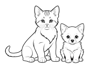 Feline and Canine Coloring Delight: Playful Companions