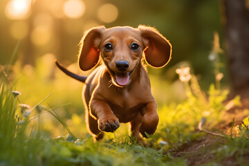 Embrace the warmth of pure joy with a lovable and playful doggy, basking in its carefree happiness.  Generative AI, - obrazy, fototapety, plakaty