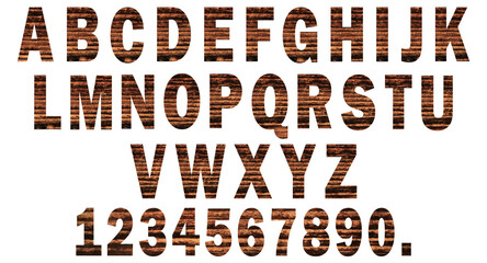 Wooden alphabet typeset letters and numbers. Visible cut out wooden image word or word picture...