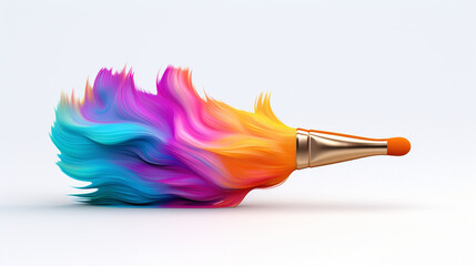Cheerful cartoonish paintbrush with colorful bristles, eager to bring your imagination to life on a blank canvas against a pristine white surface. - obrazy, fototapety, plakaty