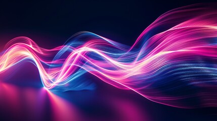 Neon Light Trails in Pink and Blue Hues Gracefully Curving in Dark Space, Capturing Futuristic and Vibrant Concept