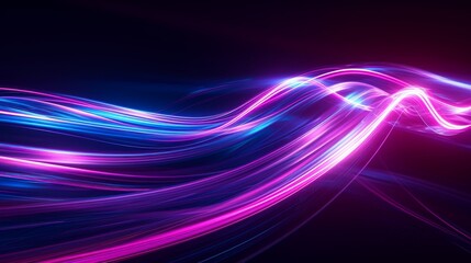 Naklejka premium Vibrant Neon Light Trails in Pink and Blue Hues Gracefully Curving in Dark Space, Illustrating Dynamic and Energetic Mood Concept