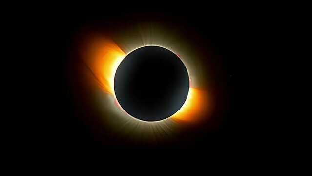 total solar eclipse with a bright corona around the dark circle of the moon. Concept: educational materials on astronomy, scientific research, articles about space and celestial phenomena.
