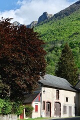 Antique rustic houses on the streets of Accous village, Pyrenees National Park, France