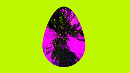 Tech texture pink purple dark egg isolated on acid green background. Bright color. Celebration card. Design element. Art digital screen. Virtual reality. Happy Easter poster. Life. Spring banner.