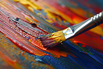 Fototapeta premium Macro view of a brushstroke of oil paint on a canvas. Concept of art and creativity