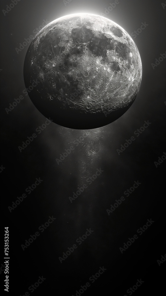 Wall mural illustration of a matte black moon wallpaper in a minimalist style. abstract moon on matte black bac