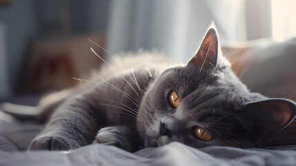 british short hair cat, cat, pet, grey cat, beautiful cat - obrazy, fototapety, plakaty