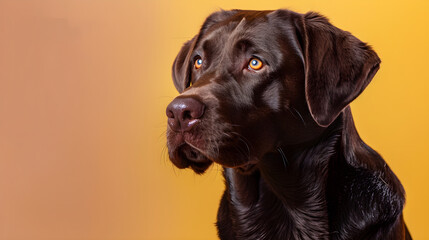 Brown labrador dog in front of a colored background