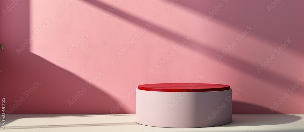 Poster podium casting shadow on wall in studio for product display illustration with space for text abstrac