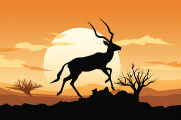 Agile gazelle silhouette, with its slender form and graceful movements, symbolizing speed, agility, and freedom.