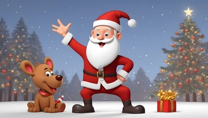 Fototapeta na wymiar A playful and whimsical cartoon illustration of Santa Claus, emphasizing a joyful and festive mood. Ai Generate