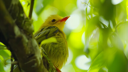 close-up of a tropical wild bird in the forest, tropical wild bird, wild bird in the forest, bird sitting on the tree