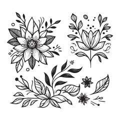 Hand drawn Coloring page doodle art, flowers colorings page, and books, a sketch of outline vector graphic hand drawn illustration isolated on white background.