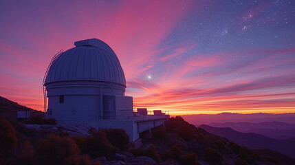 telescope at sunset - obrazy, fototapety, plakaty