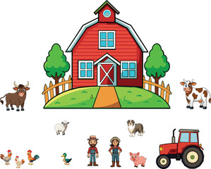 Obraz na płótnie Canvas Beautiful and lovely country farm vector set 