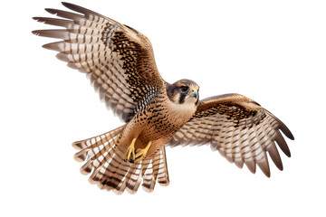 Fototapeta premium Majestic Falcon in Mid-Flight Against a White Background