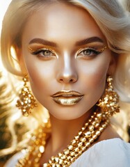 portrait of a woman with golden makeup