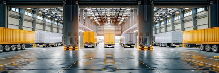 A truck waits in a logistic center for goods and loading - 753157293