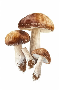 A variety of mushrooms, including portobello and shiitake, isolated on a white background, realistic, 4K