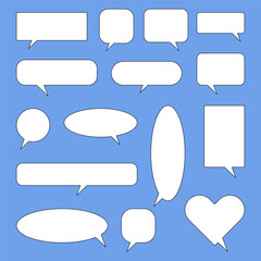 Set of blank white speech bubble in flat design, chatting box, message box icon. Balloon doodle style of thinking sign symbol. Speech bubble isolated on background. - obrazy, fototapety, plakaty