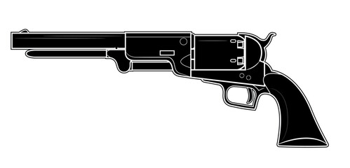 Vector illustration of the 1847 Colt Walker revolver on the white background. Black. Left side. - obrazy, fototapety, plakaty
