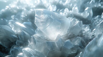 Obraz premium Close-up of a crystalline structure with sparkling edges and a cool blue tone, highlighting natural geometry.