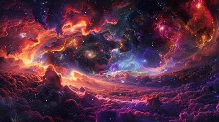 Stunning cosmic nebula with vibrant colors in space. Astronomy and exploration concept. - obrazy, fototapety, plakaty