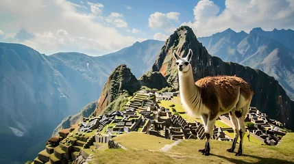 Selbstklebende Fototapeten Lama And Machu Picchu © Pascal