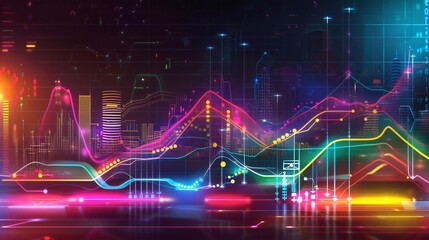 Multi series line chart showing the growth of various social media platforms in a cyberpunk art aesthetic