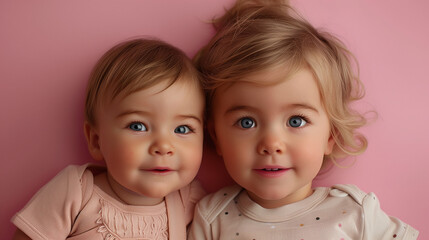 studio shot portrait of brother and sister child siblings toddlers